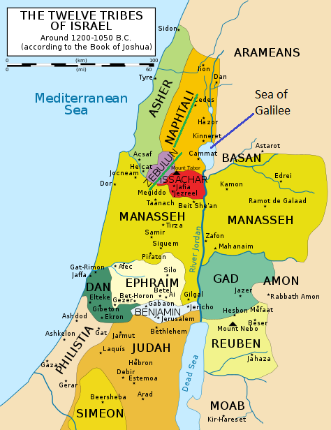 Map of 12 Tribes of Israel Around 1200-1050 BCE